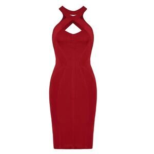 Cut 25 Diamond Cutout Dress Sleeveless Crew Neck Sheath Knee Length Red Size 10